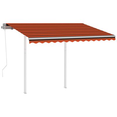 vidaXL Automatic Retractable Awning with Posts 3x2.5 m Orange&Brown