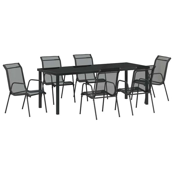 vidaXL Garden Dining Set 7 pcs Black Powder-Coated Steel