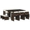 vidaXL 11 Piece Garden Dining Set with Cushions Brown Poly Rattan