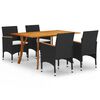 vidaXL 5 Piece Garden Dining Set with Cushions Poly Rattan Black
