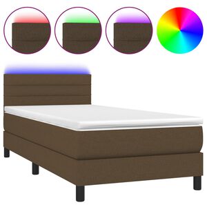vidaXL Box Spring Bed with Mattress&LED Dark Brown 80x200cm Fabric