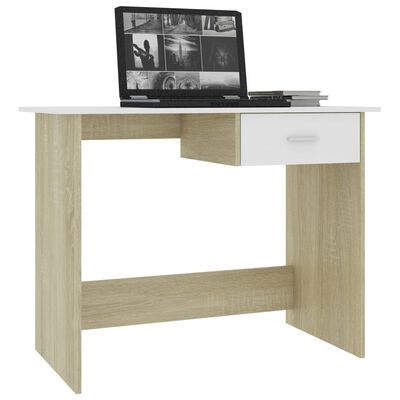 vidaXL Desk White and Sonoma Oak 100x50x76 cm Engineered Wood