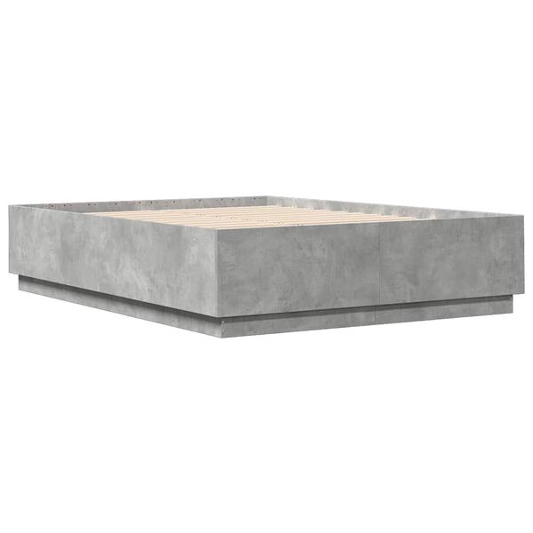 vidaXL Bed Frame with LED without Mattress Concrete Grey 150x200 cm King Size