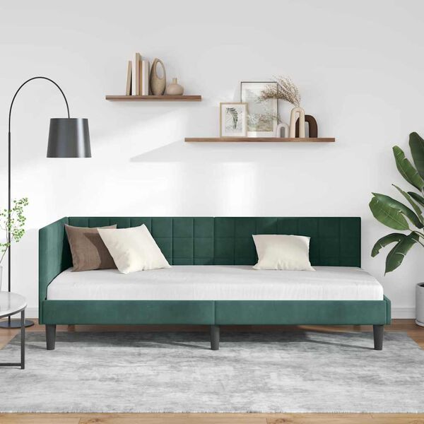 vidaXL Corner Bed Frame with Headboard Dark green 80 x 200 cm Velvet