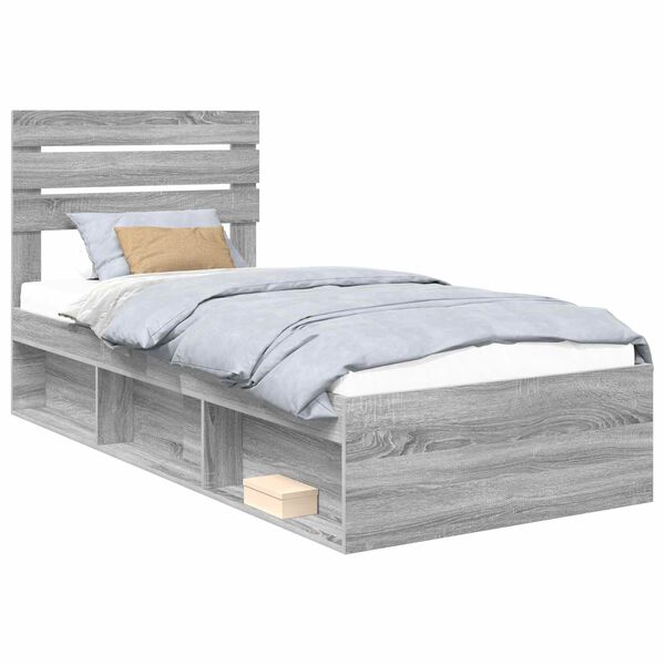 vidaXL Bed Frame Grey Sonoma 90 x 200 cm Solid Pine Wood