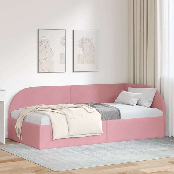 vidaXL Corner Bed Frame with Headboard Pink 90 cm x 200 cm Fabric