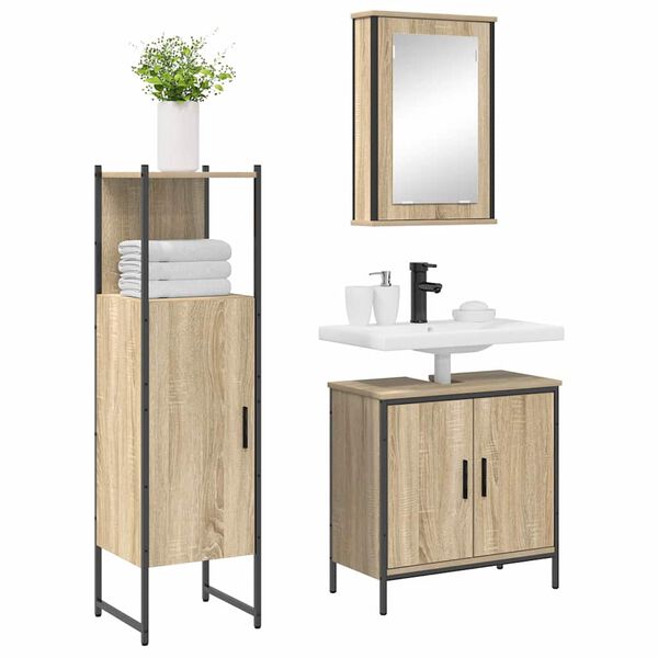 vidaXL Bathroom Furniture Set with Shelf 3 pcs Brown Engineered wood