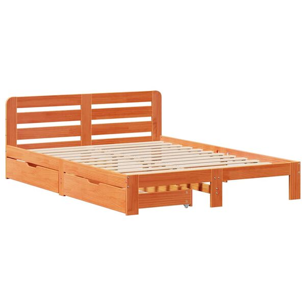 vidaXL Bed Frame without Mattress Wax Brown 135x190 cm Double Solid Wood Pine