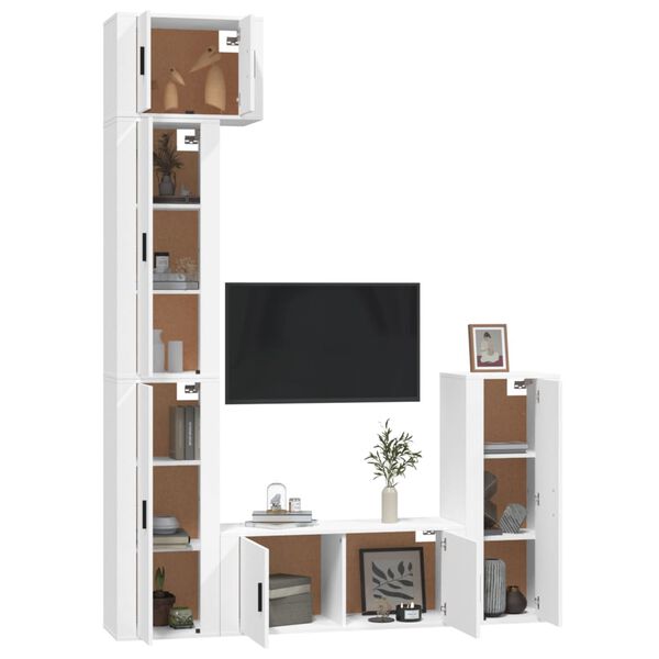 vidaXL 5 Piece TV Cabinet Set White Engineered Wood
