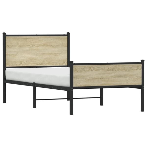 vidaXL Metal Bed Frame without Mattress Sonoma Oak 107x203 cm