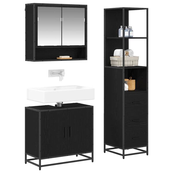 vidaXL Bathroom Furniture Set 3 pcs Black Oak Engineered Wood