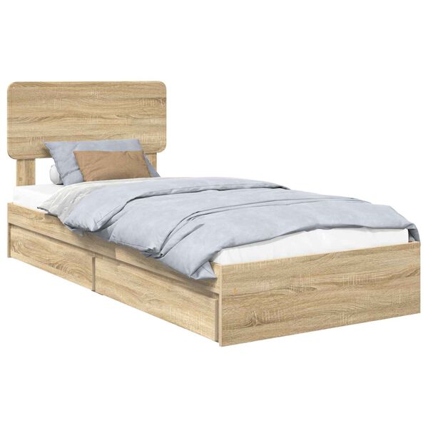vidaXL Storage Bed with Drawer Sonoma Oak 75 x 190 cm Engineered Wood