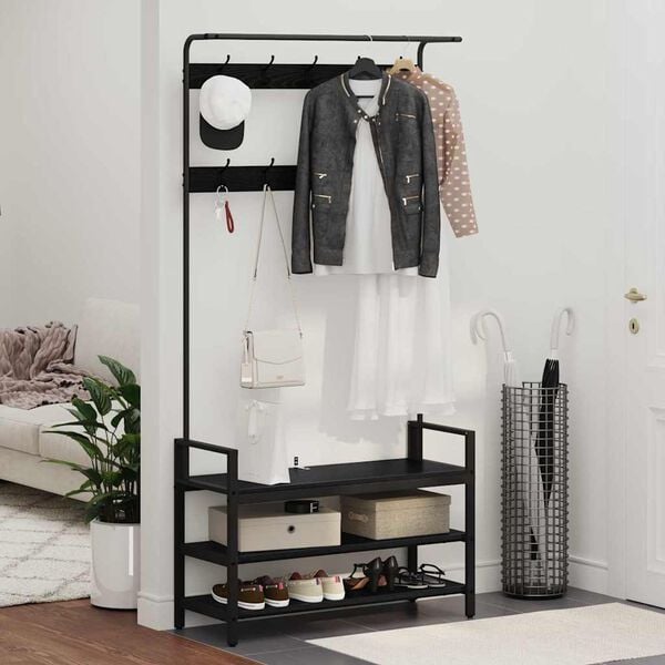 vidaXL Coat Rack with Shelf Black Oak 95 x 34 x 184 cm Engineered wood