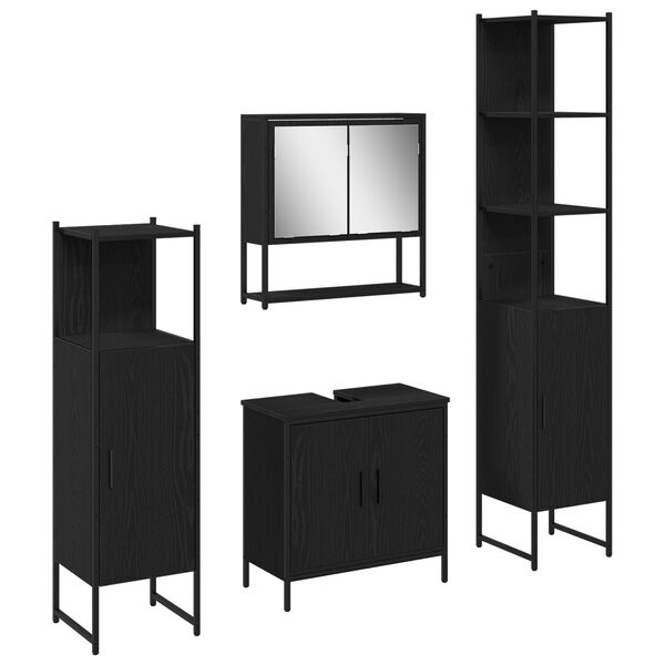 vidaXL Bathroom Furniture Set with Shelf 4 pcs Black Engineered wood