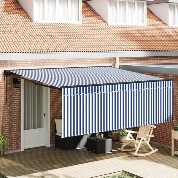 vidaXL Retractable Awning Blue and White 400 x 300 cm
