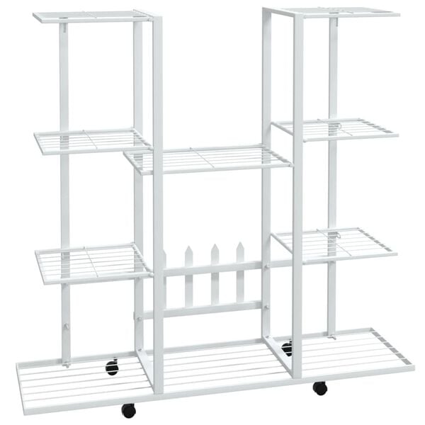 vidaXL Flower Stand with Wheels 94.5x24.5x91.5 cm White Iron