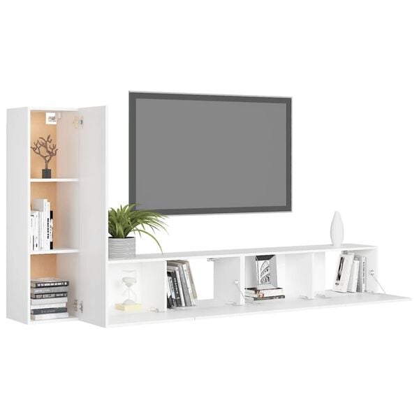 vidaXL 3 Piece TV Cabinet Set White Engineered Wood
