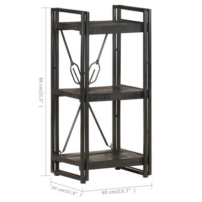 vidaXL 3-Tier Bookcase Black 40x30x80 cm Solid Mango Wood