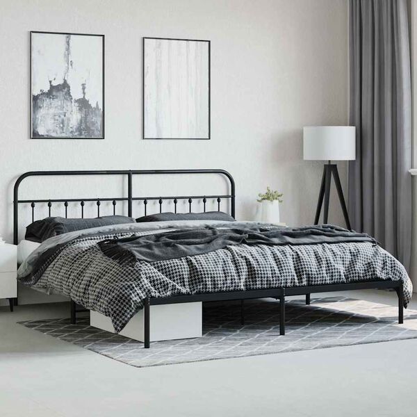 vidaXL Metal Bed Frame without Mattress with Footboard Black 180x200cm