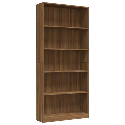 vidaXL 5-Tier Book Cabinet Brown Oak 80x24x175 cm Engineered Wood