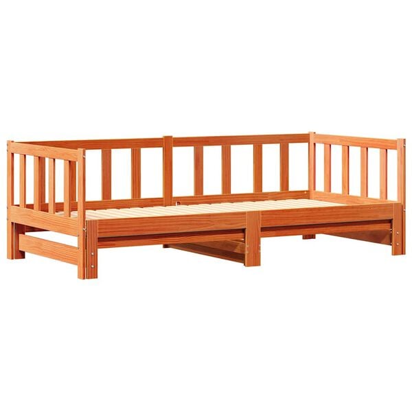 vidaXL Day bed with Trundle Wax Brown 203.5 x 184 x 66 cm