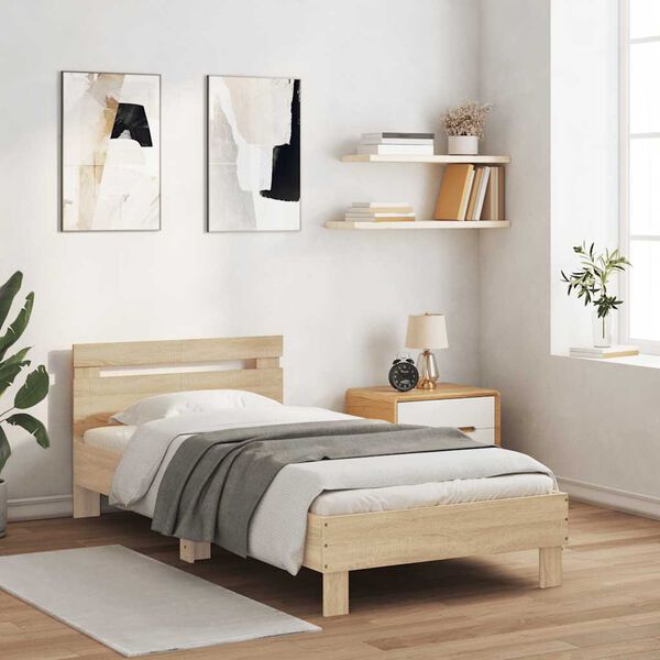 vidaXL Bed Frame without Mattress with Headboard Sonoma Oak 100x200 cm