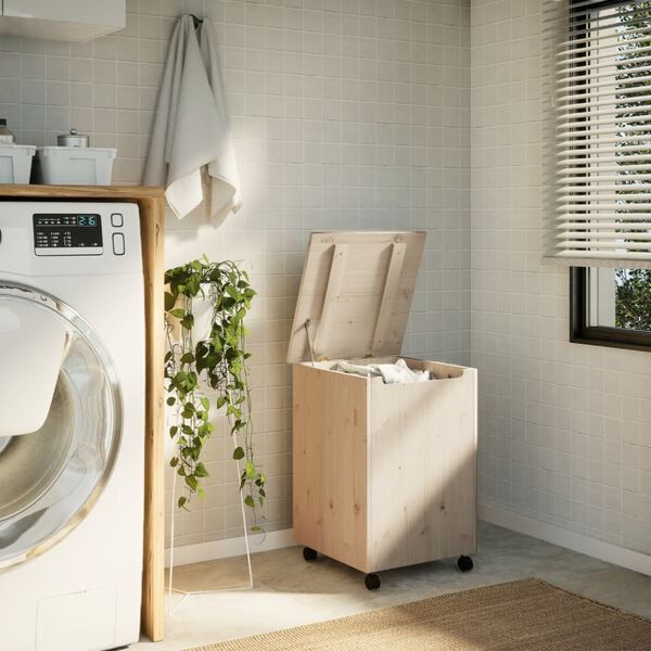 vidaXL Laundry Basket with Wheels RANA 45x45x64 cm Solid Wood Pine