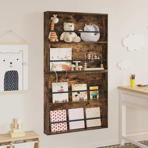 vidaXL Magazine Rack 2 pcs Smoked Oak 80 x 12 x 70 cm Engineered Wood