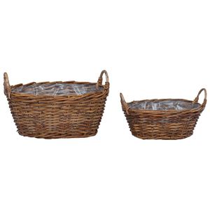 vidaXL Planter Basket with Storage 2 pcs Brown Lacak Rattan