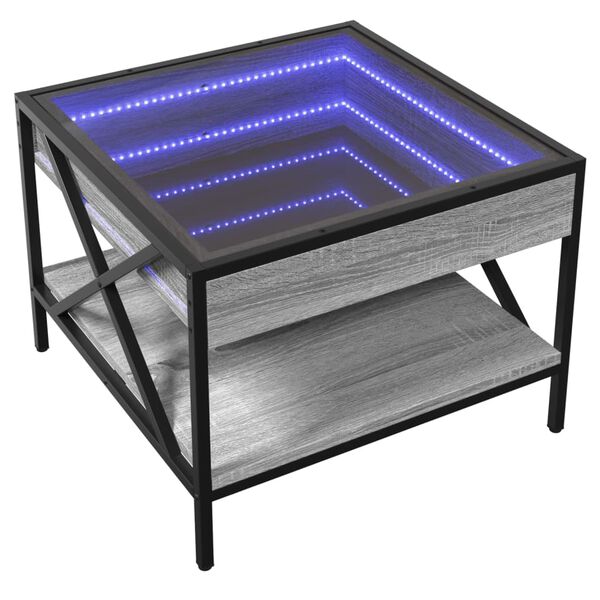 vidaXL Coffee Table with Infinity LED Grey Sonoma 50x50x38 cm