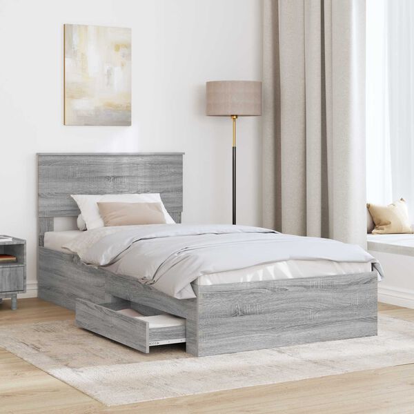vidaXL Bed Frame with Drawer Grey Sonoma 100 x 200 cm Engineered Wood