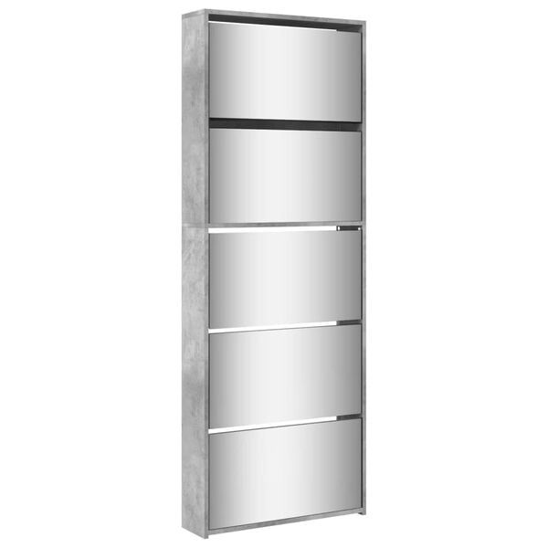 vidaXL Shoe Cabinet with Mirror 5-Layer Concrete Grey 63x17x169.5 cm