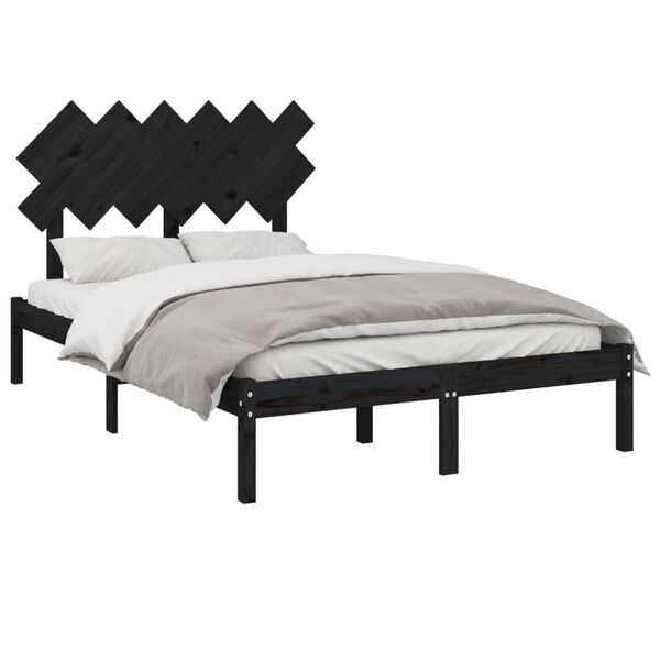 vidaXL Bed Frame without Mattress Black 135x190 cm Double Solid Wood