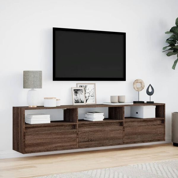 vidaXL TV Wall Cabinet with LED Brown Oak 180x31x45 cm