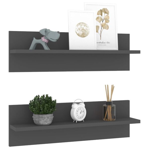 vidaXL Wall Shelf 2 pcs Grey 60x11.5x18 cm Engineered Wood