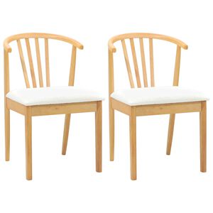 vidaXL Dining Chair 2 pcs Natural and White Solid Rubberwood