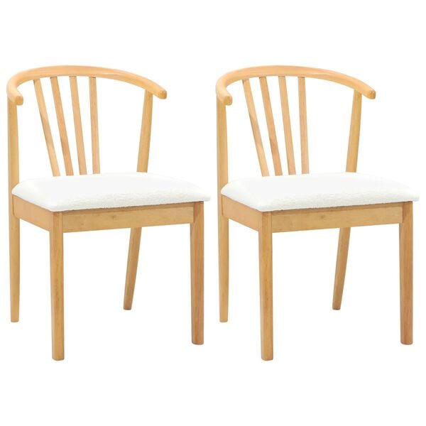 vidaXL Dining Chair 2 pcs Natural and White Solid Rubberwood