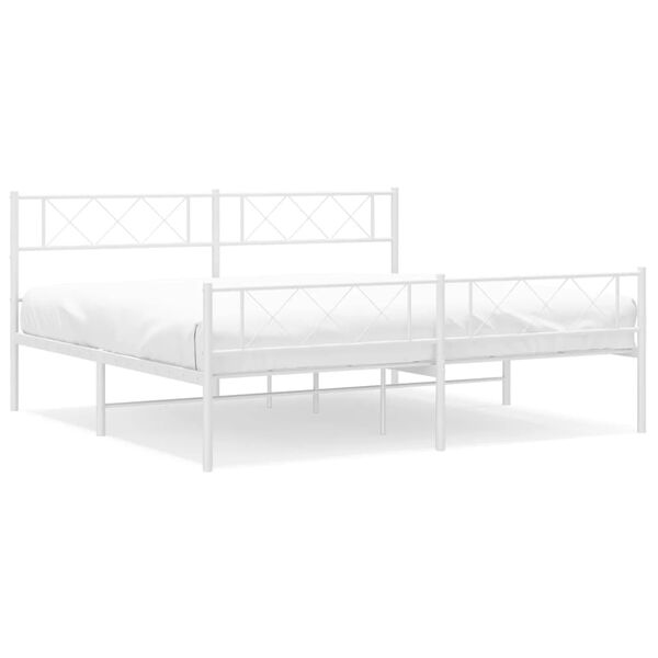 vidaXL Metal Bed Frame without Mattress with Footboard White 180x200cm