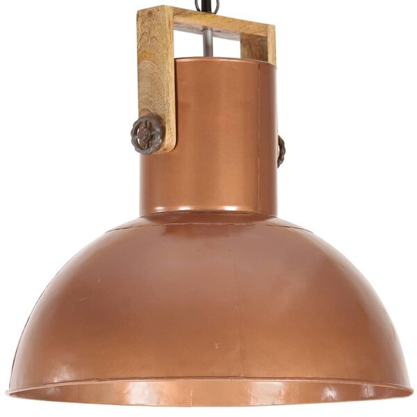 vidaXL Industrial Hanging Lamp 25 W Copper Round Mango Wood 52 cm E27