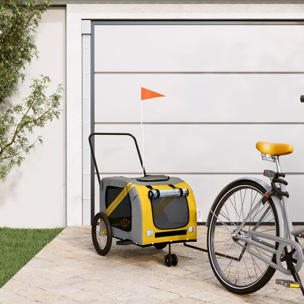 vidaXL Pet Bike Trailer Yellow and Grey Oxford Fabric and Iron