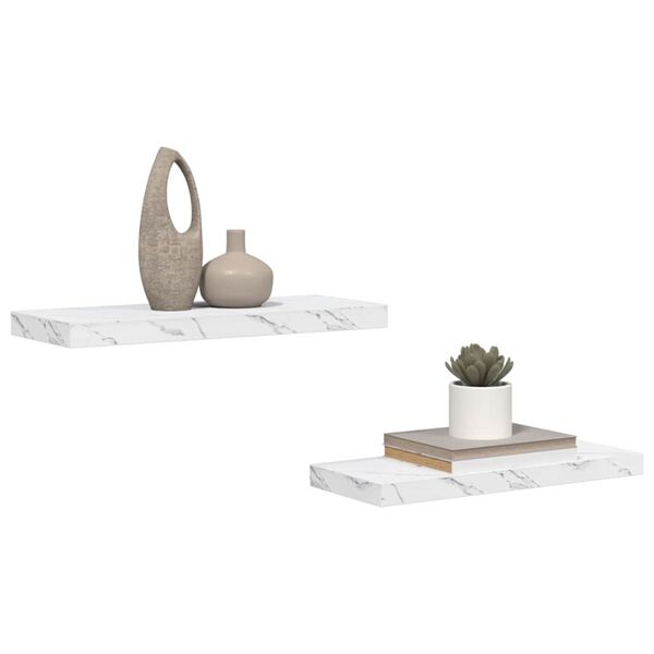 vidaXL Wall Shelf 2 pcs White Marble 60 x 23.5 x 4 cm Engineered Wood