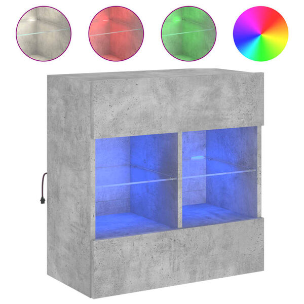 vidaXL TV Wall Cabinet with LED Lights Concrete Grey 58.5x30x60.5 cm