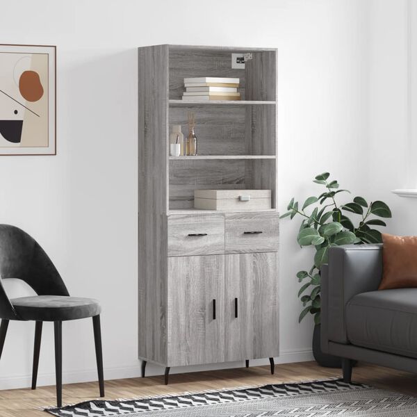 vidaXL Highboard Grey Sonoma 69.5x34x180 cm Engineered Wood