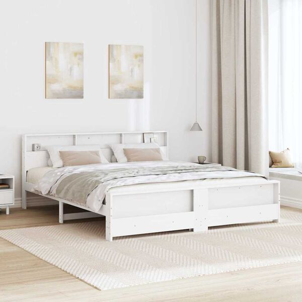 vidaXL Bed Frame with Headboard White 200 x 200 cm Engineered Wood