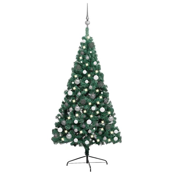vidaXL Artificial Half Pre-lit Christmas Tree with Ball Set Green 240 cm