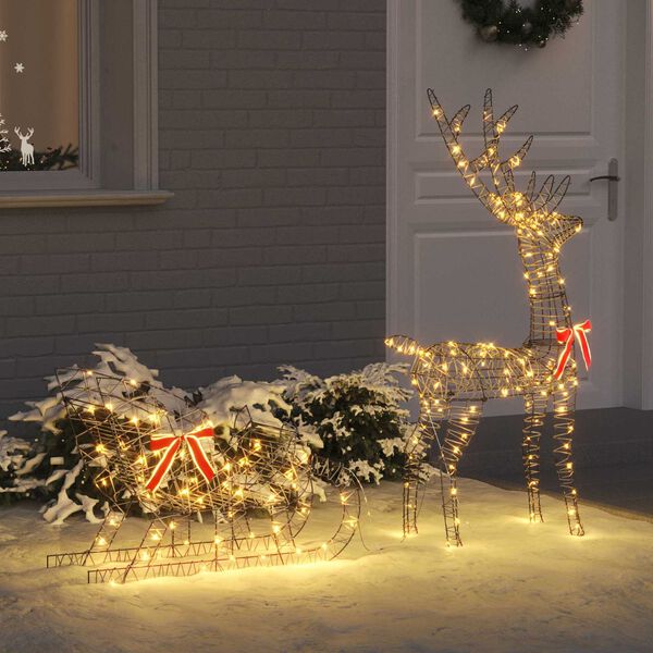 vidaXL Reindeer Pull Sleigh Warm white 70 x 26 x 129 cm Rattan