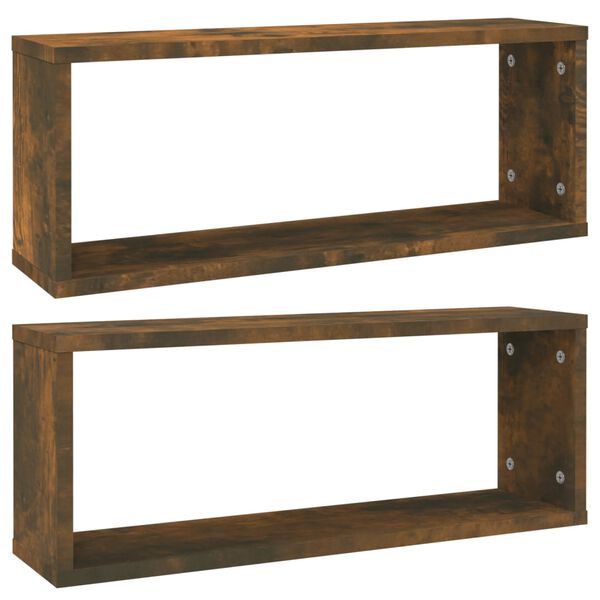 vidaXL Wall Cube Shelves 2 pcs Smoked Oak 60x15x23 cm Engineered Wood