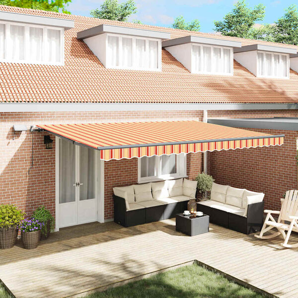 vidaXL Retractable Awning Manual Yellow and orange 500 x 300 cm Fabric