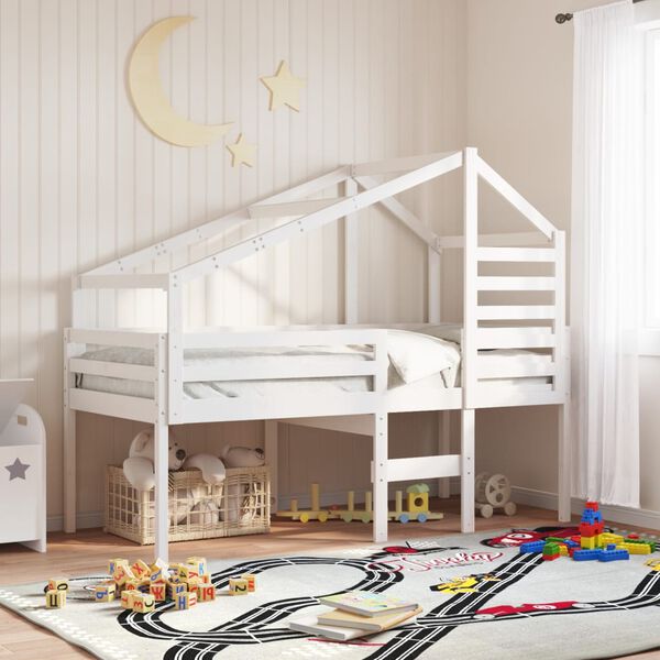 vidaXL High Sleeper Bed without Mattress White 90x200 cm Solid Wood Pine