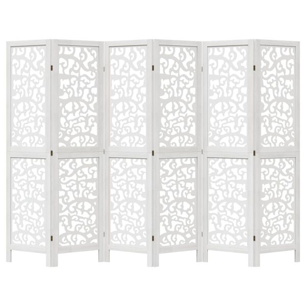 vidaXL Room Divider 6 Panels White Solid Wood Paulownia